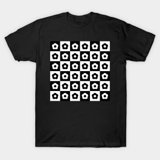 Black and White Vintage Flower Checkers T-Shirt